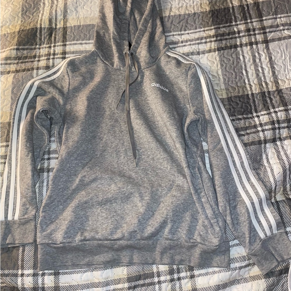 Adidas Heather Gray Hoodie with White Accents